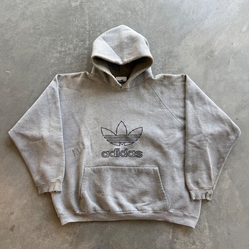 Vintage Adidas Trefoil Hoodie Gray XXL USA Made Pullover Sweatshirt